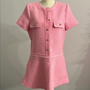 Chic Pink women’s Zara tweed Dress with Gold Accents